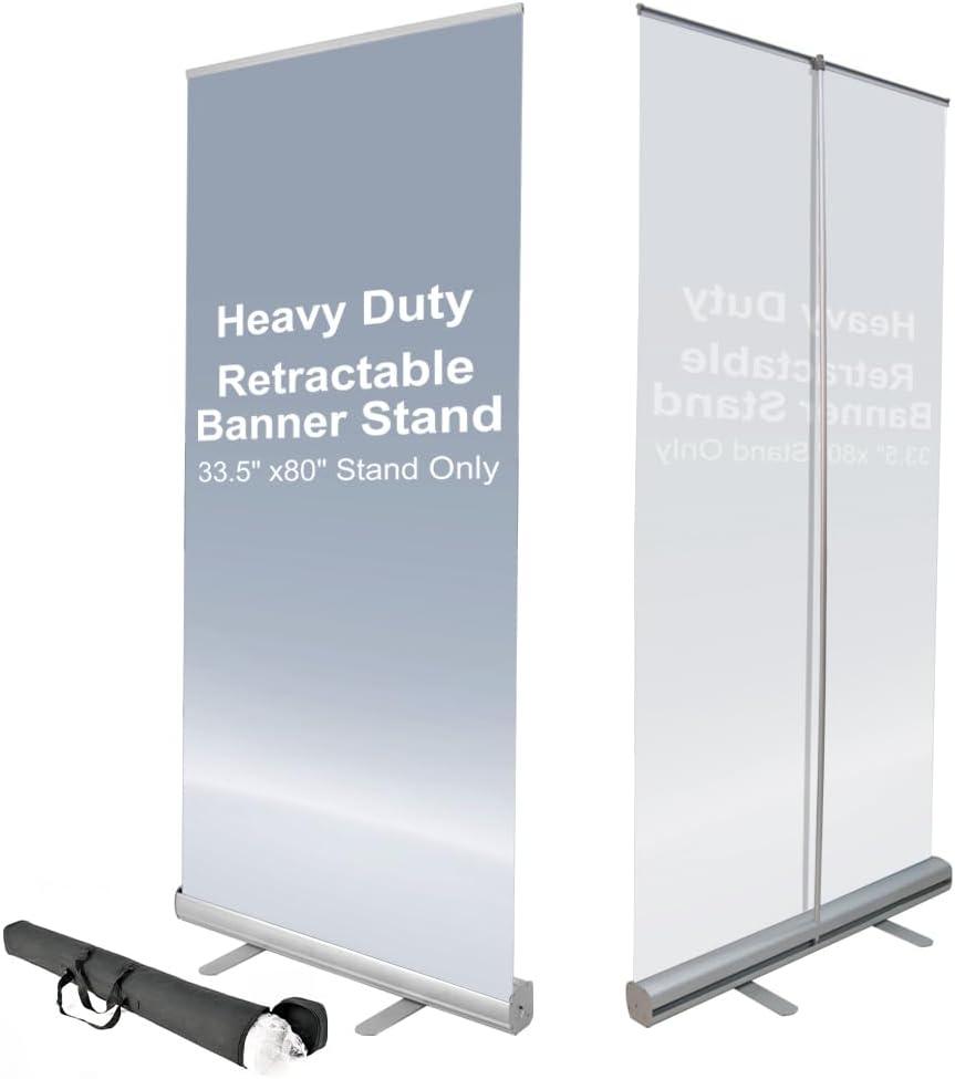 33.5''x 80'' Heavy Duty Retractable Roll Up Banner Stand, Aluminum Portable Sign Holder with Padded Canvas Bag for Trade Show Exhibition Store Displays (Stand Only)