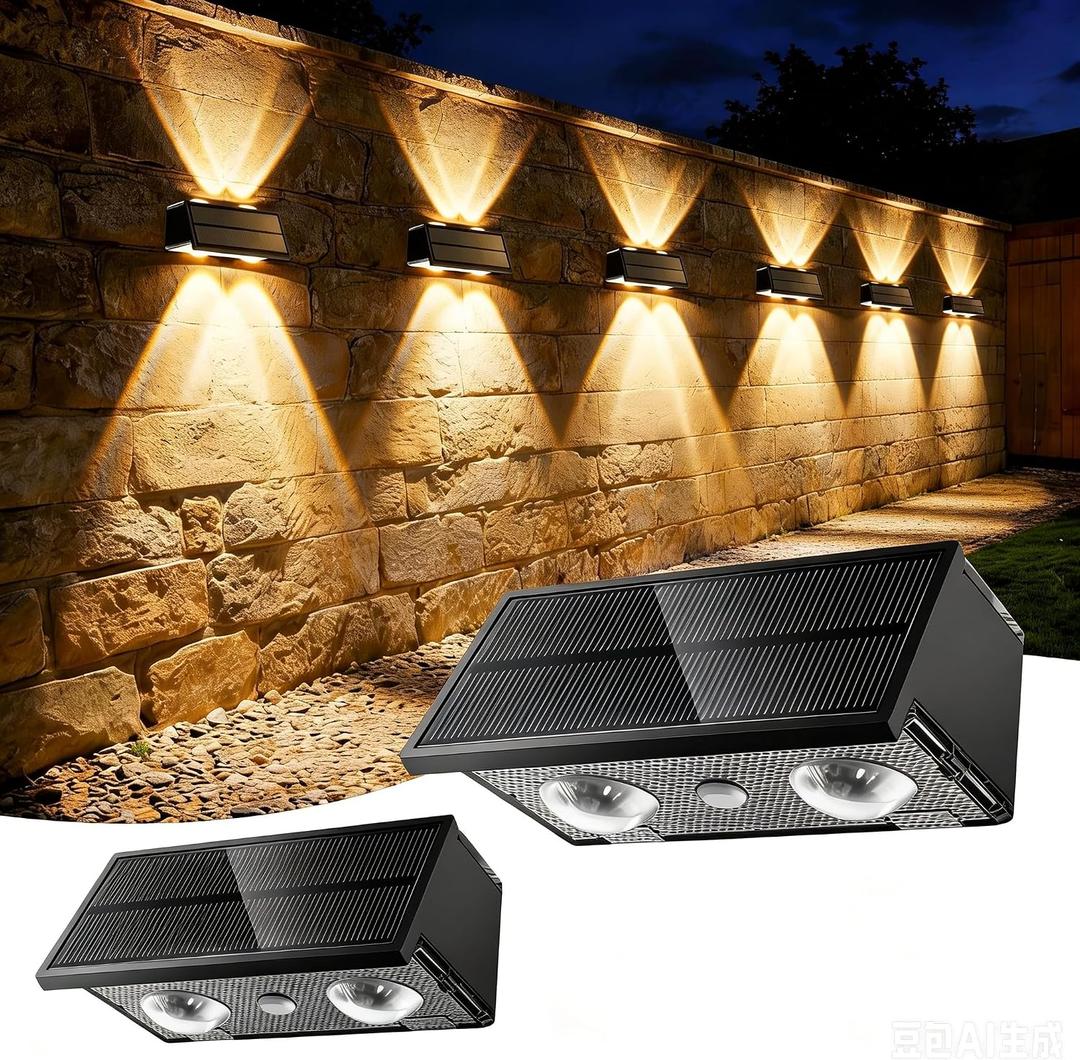 Solar Fence Lights Outdoor, 100LM Fence Lights Solar Powered, 9 Color Modes, Up and Down LED Focused Beam, 12H Dusk to Dawn Glow for Pool/Patio/Wall/Backyard - 2 Pack, Matte Black