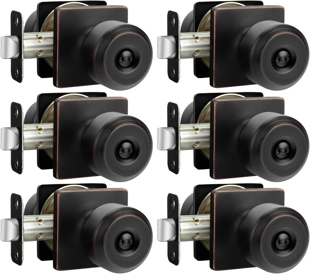 Haidms 6 Packs Oil-Rubbed Bronze Interior Door Knobs, Privacy Door Knob for Bedroom and Bathroom, Bronze Round Door Knobs with Lock (Square Panel Interior Doorknobs)