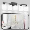 BNHHLZ White Glass Bathroom Vanity Light 5 Light Mid Century Gold Bathroom Lighting Fixtures Over Mirror Modern Vanity Lighting Wall Mount for Bathroom Mirror Hallway(Bulbs Not Included), Black