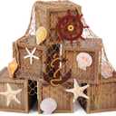 18 Pcs Pirate Party Decorations Imitation Wooden Box Fishing Net Car Trunk or Treat Decor Ocean or Pirate Party Favors Adventure Birthday Photo Booth Props(Wood)