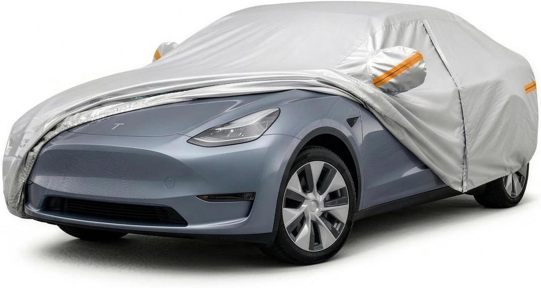 6 Layer Heavy Duty Car Cover Custom Fit for Tesla Model Y with Charging Port Flap, Waterproof All Weather Car Tarp Outdoor Protection with Cotton Lining