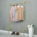 FODUE Industrial Pipe Clothes Rack, Wall Mounted Black Pipe Garment Bar, Multi-Purpose Hanging Rod for Closet Storage(Gold)
