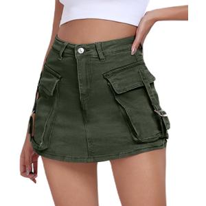 Women's Cargo Skort High Waisted Cargo Shorts Button Bodycon Mini Y2K Denim Cargo Skirt Shorts with Pocket (Army Green, Small)