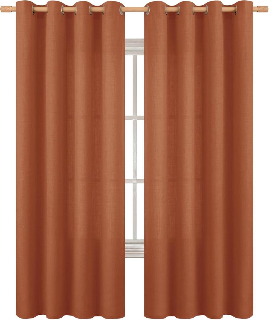 BGment Faux Linen Curtains 90 Inches Long Set of 2 Panels, Living Room Long Curtains Burlap Textured Thick Light Filtering Privacy Grommet Window Treatments, 52 x 90 Inch, Terracotta