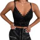 Verdusa Women's Floral Lace Crop Corset Tops Rave Sleeveless Slim Fit Date Night Tops (Black, L)