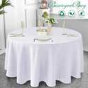 Biscaynebay Textured Fabric Round Tablecloths 108", White Water Resistant Table Cloth Circle Folding Table Covers Linen for Dining, Kitchen, Wedding and Parties etc. Machine Washable, 108" (Round), White
