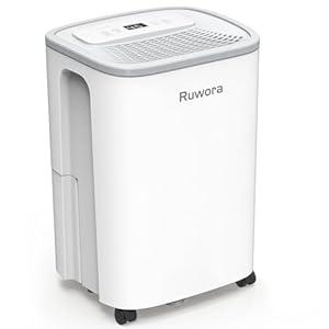 Dehumidifier for Home, Dehumidifier 4500 Sq.Ft 50 Pint, Dehumidifiers with Drain Hose, 0.66 Gallon Water Tank, RUWORA Dehumidifiers for Basement Bedroom Bathroom RV, 24H Timer, Overflow Protection