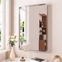 JISOSO Brushed Nickel Bathroom Mirror 24x36 Inch, Brushed Silver Metal Frame Mirror Wall Mounted, Rounded Rectangle Bathroom Vanity Mirror, Tempered Glass, Anti-Rust, Horizontal/Vertical