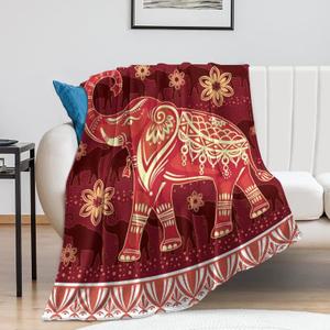 Elephant Throw Blanket for Women - Red Fleece Flannel Blanket for Couch, Super Warm Soft Plush Lightweight Winter Bedding - Elephant Decor Gifts for Kids Adults 40"x50"