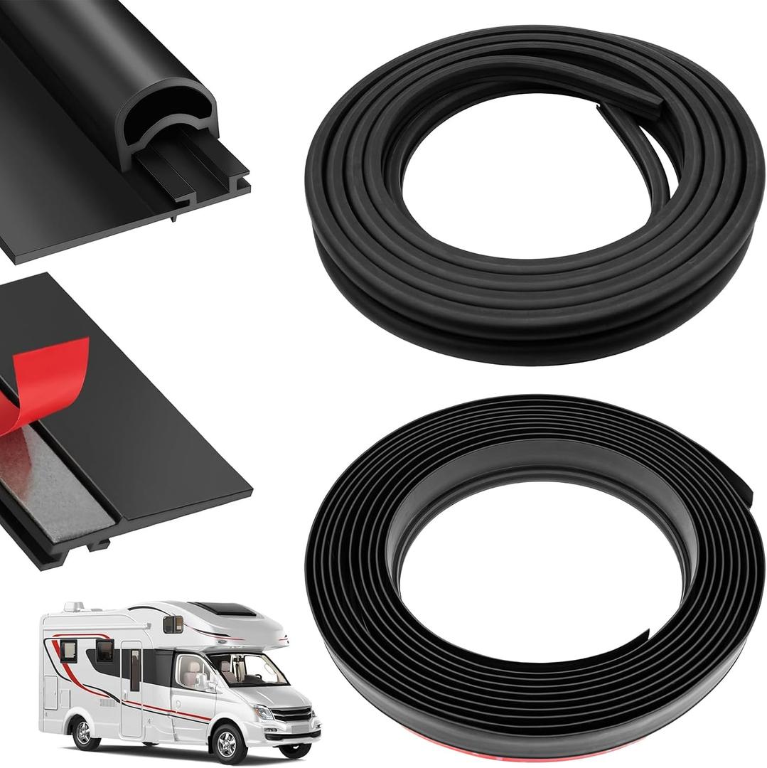 Combo RV Slide Out Seal Kit – Black Rubber 018-312-EKD Wiper & 018-341-EK Base, 1" x 15/16" x 35' D-Seal + 1/2" x 2.75" x 35' Base, Universal RV Slide Out Weather Stripping Replacement