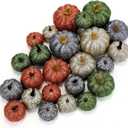 24 Pcs Thanksgiving Glitter Mini Pumpkin Decor Green, Orange, Champagne Small Artificial Foam Pumpkins Fall Tree Hanging Ornament Tiered Tray Decor for Autumn Thanksgiving Party Indoor Home (Elegant Colors)