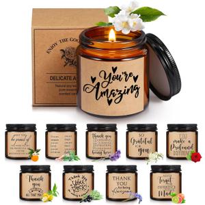 Roowest 10 Jars Candles 3.5 oz Employee Appreciation Gifts Bulk Soy Wax Jar Inspirational Candle Thank You Gift for Coworkers Women Social Worker Volunteer Teacher Nurse(Amber,Pretty,Lovely)