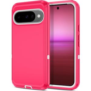 I-HONVA for Google Pixel 10 Case/Pixel 10 Pro Case Shockproof Dust/Drop Proof 3-Layer Full Body Protection [Without Screen Protector] Rugged Heavy Duty Cover for Pixel 10/10 Pro,Pink/White