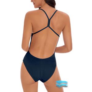 Beautikini Period Swimwear Women One Piece Menstrual Swimsuit Leakproof Racerback Athletic Bathing Suit for Teens Girls (Large, Naval Academy)