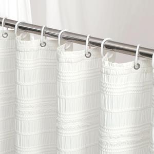 Siiluminisoy Extra Long Farmhouse White Boho Shower Curtain 72 x 78 Cotton Blend Tufted Fabric Waffle Textured Shabby Chic Rustic Minimalist Striped Shower Curtains for Bathroom, Hotel