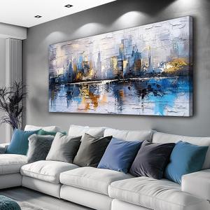 KELIYUAN Large Wall Decor Canvas Painting Wall Art For Living Room Decor Abstract Blue yellow City Landscape Picture Office Room Wall Decoration Artwork For Bedroom Print For Home Decor 24x48 In