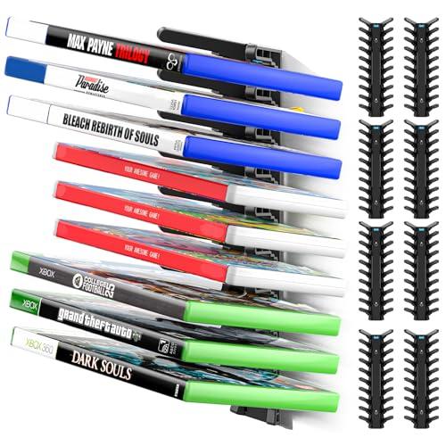 Video Game Storage Wall Mount for Switch/PS5/PS4/Switch2/XBX Game Case Holder, Gaming Shelf Mount Gamecase Organizer Up to 72PCS, Wall-Mounted Gaming Display Stand Tower for Gift, 8 Pack, Black