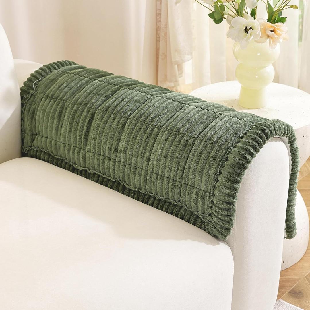 Royhom Couch Arm Covers, Fuzzy Arm Rest Covers for Sofa, Thick Chair Covers Armchair, Recliner Armrest Protectors for Pets, Dog Mat for Sofa Washable (Green, 20 x 24 Inch, 2 Pieces)
