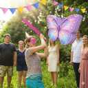 Butterfly Piñata - Purple Butterfly Piñata with Stick, Blindfold and Confetti for Butterfly Themed Birthday Party Game Supplies Decorations (16”x12”x3”)