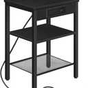 HOOBRO End Table with Charging Station and USB Ports, 3-Tier Nightstand with Adjustable Shelf, Small Side Table for Small Space in Living Room, Bedroom and Balcony, Black BB112BZ01