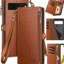 XcaseBar for Google Pixel 7 Wallet case with Zipper Credit Card Holderr RFID Blocking, Flip Folio Book PU Leather Phone case Shockproof Cover Women Men for Pixel 7 case Light Brown