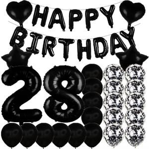 Sweet 28th Birthday Decorations Party Supplies,Black Number 28 Balloons,28th Foil Mylar Balloons Latex Balloon Decoration,Great 28th Birthday for Girls,Women,Men,Photo Props