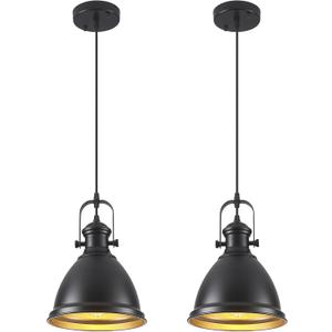 Farmhouse Pendant Lights Kitchen Island, 8.6 inches Matte Black Pendant Light Fixtures, Industrial Kitchen Pendant Lighting, Modern Hanging Light Fixture for Kitchen Sink Dining Room, 2 Pack