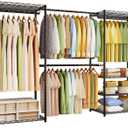 ecobedding Heavy Duty Garment Rack, 900LBS Max Load Freestanding Closet Organizer with 6 Storage Shelves & 3 Adjustable Hanging Rods, Multifunctional (Black, 15.75" D x (69.7~88.2)" W x 79.5" H)