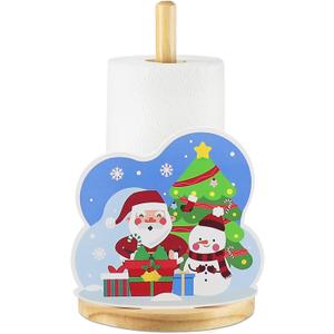 2 x Christmas Paper Towel Holder, Wooden Standing Kitchen Towel Holder with Santa & Snowman Design, Festive Holiday Decor for Kitchen, Bathroom, Dining Table  Indoor Winter Christmas Decoration