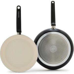 GreenPan Rio Advanced 10" and 12" Frying Pan Skillet Set, Ceramic Nonstick PFAS-Free Pans, Induction Ready, Dishwasher and Oven Safe, Black