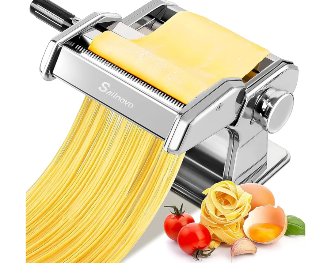 Sailnovo Pasta Maker Machine, 180 Roller Pasta Maker, 9 Adjustable Thickness Settings 2-in-1 Noodles Maker with Rollers and Cutter, Perfect for Spaghetti, Fettuccini, Lasagna or Dumpling Skin Silver
