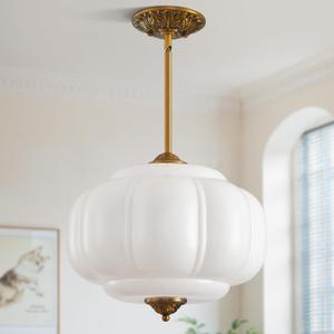 15in Milk Glass Schoolhouse Light Fixture Large, Bulb Included
Semi Flush Mouted Pendant Lighting for Kitchen Island Dining Room Hallway Entryway Bedroom Antique Gold and White 1 Pack