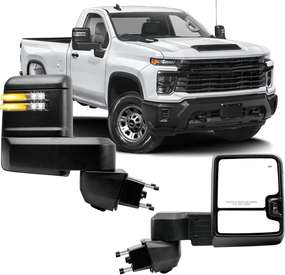 Passenger Right Side Towing Mirror Fit for 2019-2025 Chevy Silverado GMC Sierra 2500HD 3500HD Manual Folding with Power Heated,Turn Signal Blind Spot, Running Puddle Lamp(Textured pattern)