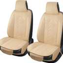 Linen Car Seat Covers Breathable Cloth Fabric Front Seat Protectors Automotive seat Covers Universal Fit for Most Cars Vans SUVs and TrucksBeige2PCS