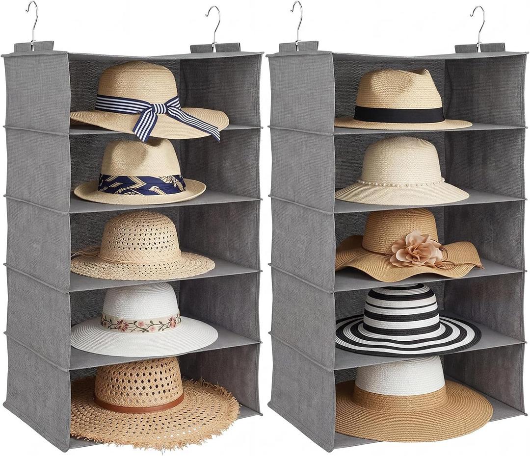 Wesiti 2 Pack Oversized Sun Hat Storage for Closet Hat Hanging Organizer 20 Inch 10 Shelf Large Hats Rack Cowboy Organization Storage for Wide-brimmed, Sun, Cowboy, Fedora Hats Holder Collection