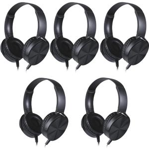 5 Pack Kids Headphones Bulk for School Classroom, Durable Students Wired Headset for Children Toddler Teen Boys Girls and Adult, Comfort On Ear Earphones for Laptop PC Chromebook (LS450, 5 Black)