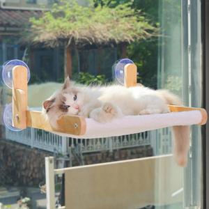 Cat Window Perch with Wooden Frame Aloxina Foldable Cat Hammock Bed for Indoor Cats, Soft Rabbit Fur Cover, Washable, Strong Suction Cups, No Drilling, Supports Large Cats