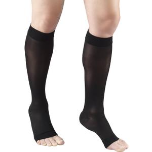Truform Sheer Compression Stockings, 15-20 mmHg, Women's Knee High Length, Open Toe, 20 Denier, Black, 2X-Large