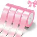 Pink Satin Ribbon 1 Inch x 4 Rolls Pink Wide Satin Fabric Ribbon for Gift Packaging, Christmas, Wedding, Flower Bouquet, Holiday Party, Invitation