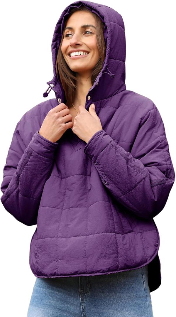 AMEBELLE Women's Oversized Hooded Puffer Jacket Quilted Jackets for Women Lightweight Winter Warm Padded Hoodies Coat (Purple)