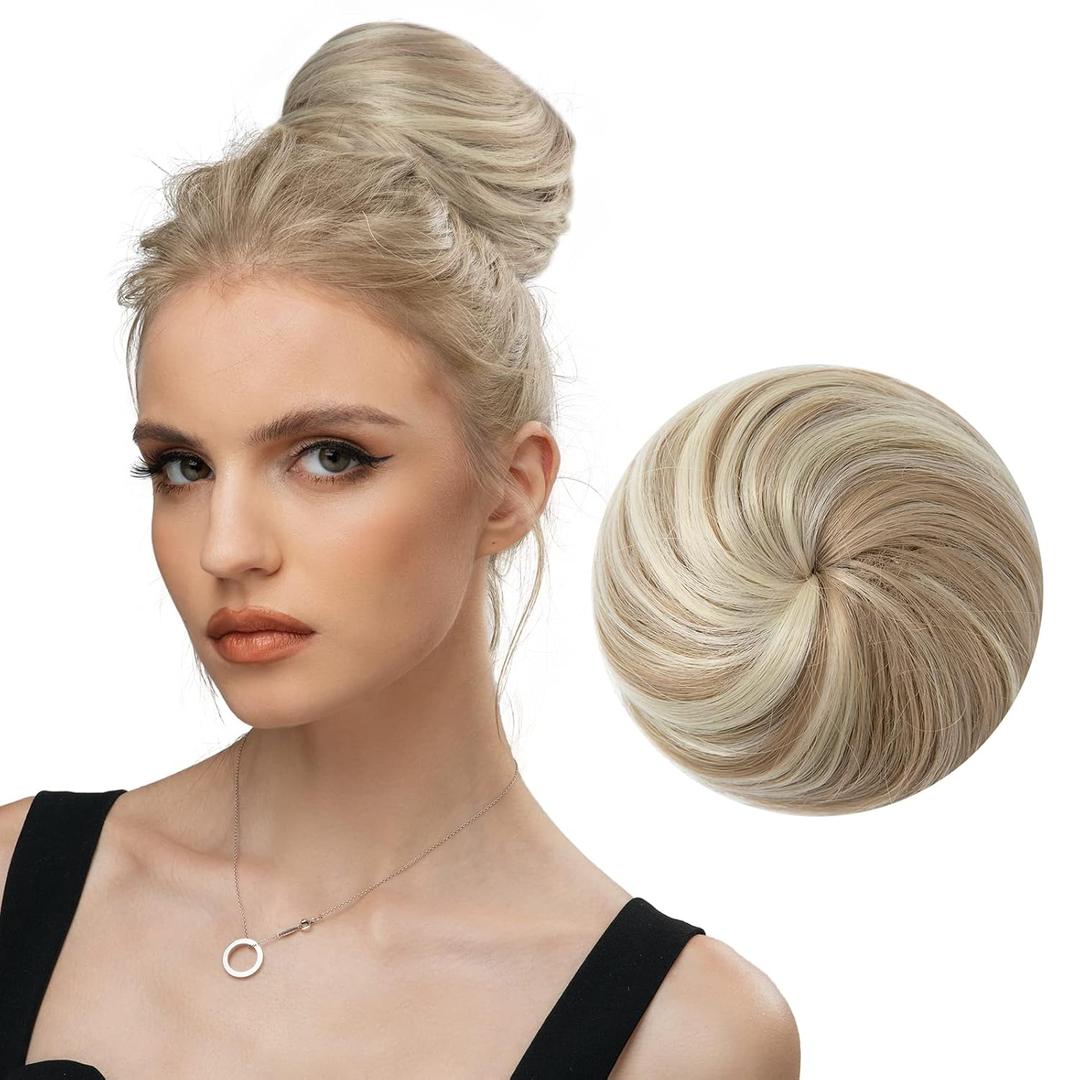 SARLA Dirty Blonde Hair Bun Extension Drawstring Ballet Bun Hair Pieces Synthetic Updo Donut Chignon for Women Lady