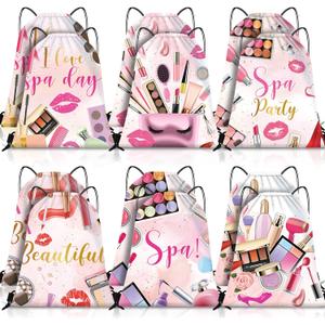 Equsion 12 Pcs Spa Party Favor Bags Drawstring Backpack Gift Bags for Girls Women Makeup Birthday Party Decorations Salon Baby Shower Spa Decorations, 12 x 10 Inch