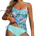 ZAFUL Tankini Swimsuits for Women Tummy Control High Waisted Twist Front Ruched Two Piece Bathing Suit (Small, 3-multicolor a)