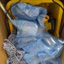 Side Press Wringer Combo Commercial Mop Bucket on Wheels, Including 1 Set Commercial Mop Handle with 1 Pack Blue Mop Heads, 35 Quart, Yellow Bucket