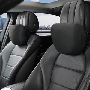 2pcs Car Neck Pillow for headrests,Support Drive Seats Head Cushion Pillows,Superfiber Suede,Plant-Based Polyester,Thickness & Height Adjustable,11.8x7.5,Inner Liner fillable (Black Color)
