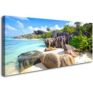 YYYYHPP YP0750 Beach Wall Art Picture Wall Art Stone Coconut Trees on Sands Beach Seascape Scenery Painting Nature Picture for Bedroom Home Office Wall Decor 40x20