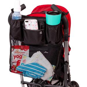 J.L. Childress Cups 'N Cargo Universal Stroller Caddy Organizer - Essential Travel Accessories for Baby Stroller, Includes Cup Holders & Mesh Storage Bag, Fits UPPAbaby, Doona, Nuna, & More - Black