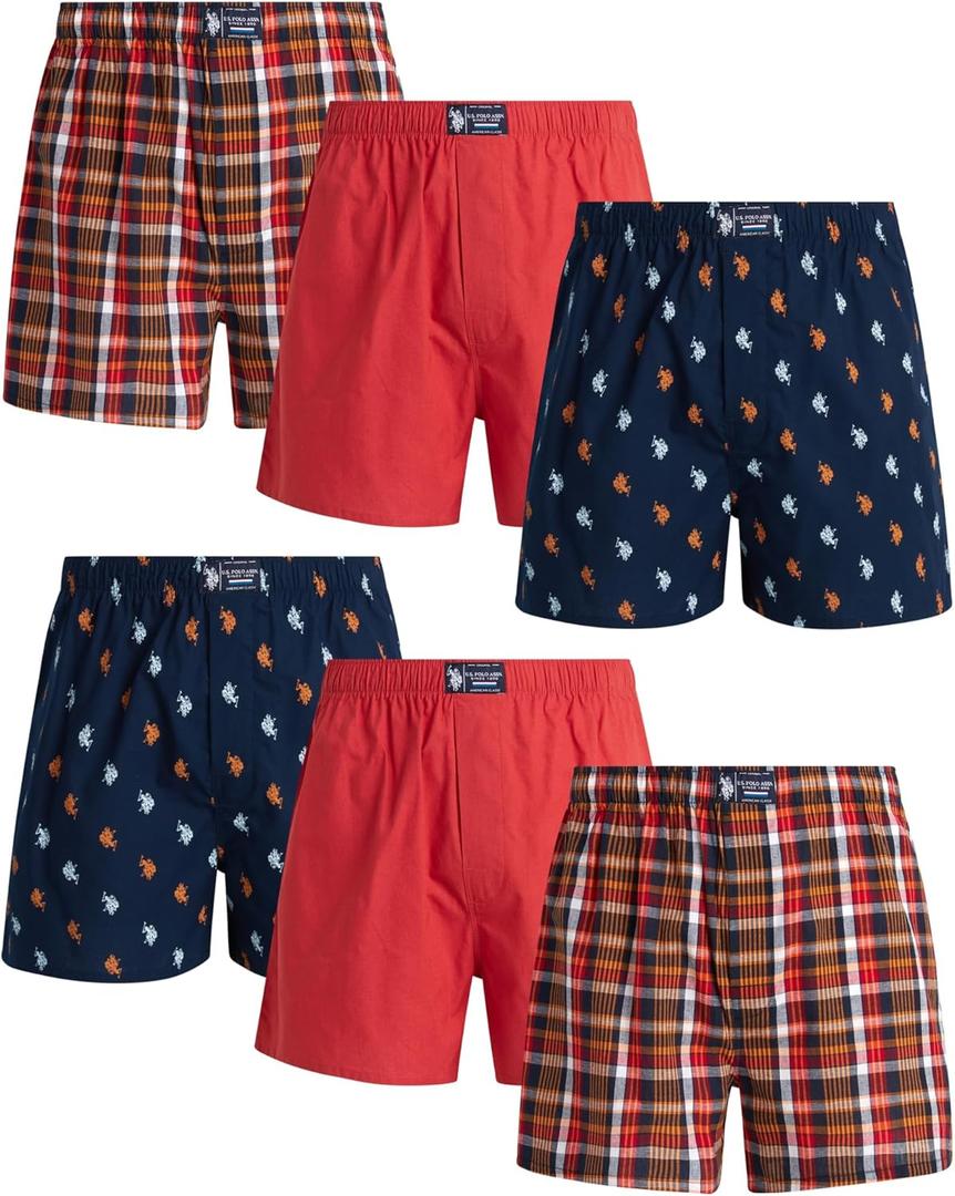 U.S. Polo Assn. Mens Boxer Briefs - 6 Pack 3'' Inseam Cotton Breathable Mens Underwear Boxer Shorts Pack with Functional Fly (Large, Navy/Hot/Navy Print)