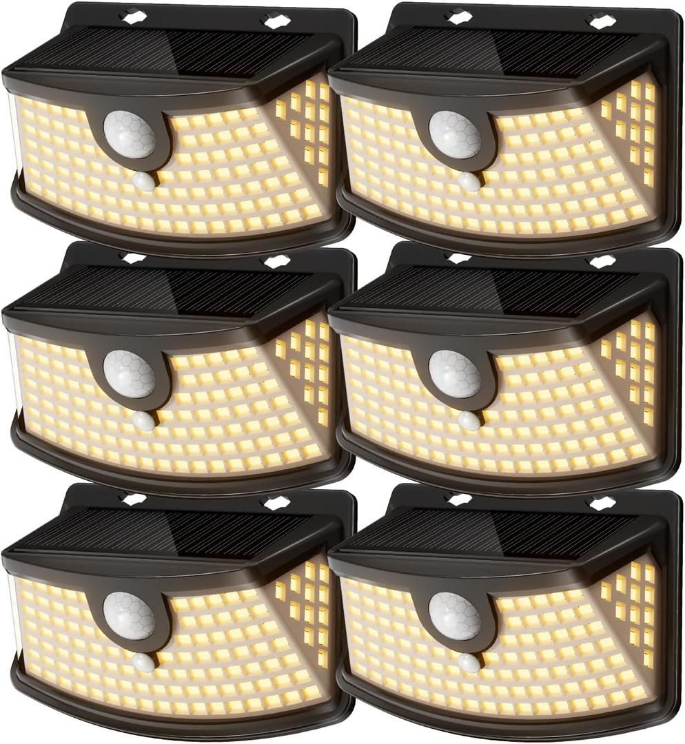 Aootek New Solar Motion Sensor Lights 120 LEDs with Lights Reflector,270 Wide Angle, IP65 Waterproof, Step Lights for Front Door, Yard, Garage, Deck (Black, Warm White, 6-Pack)